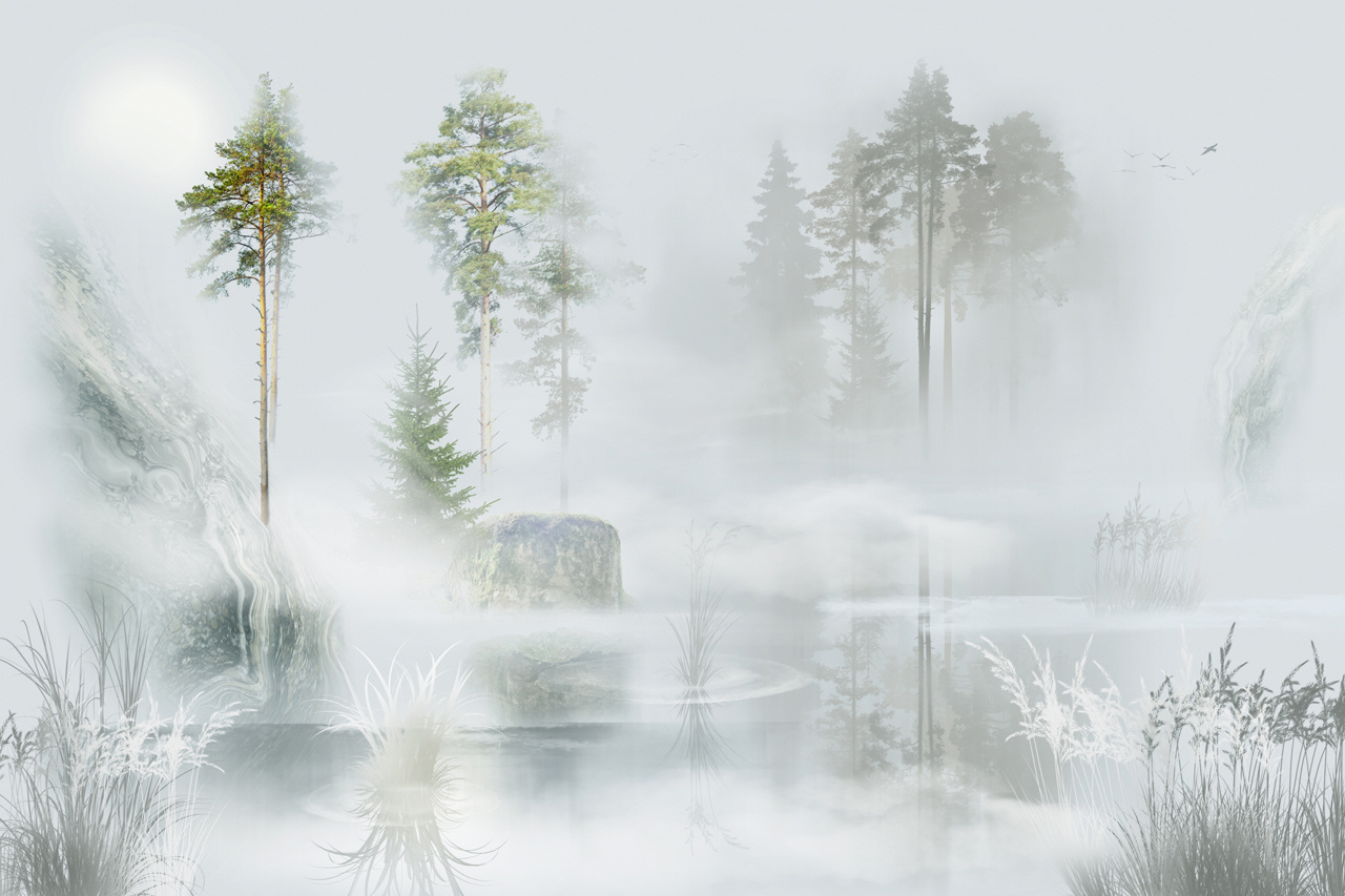 Фотообои Туман в весеннем лесу